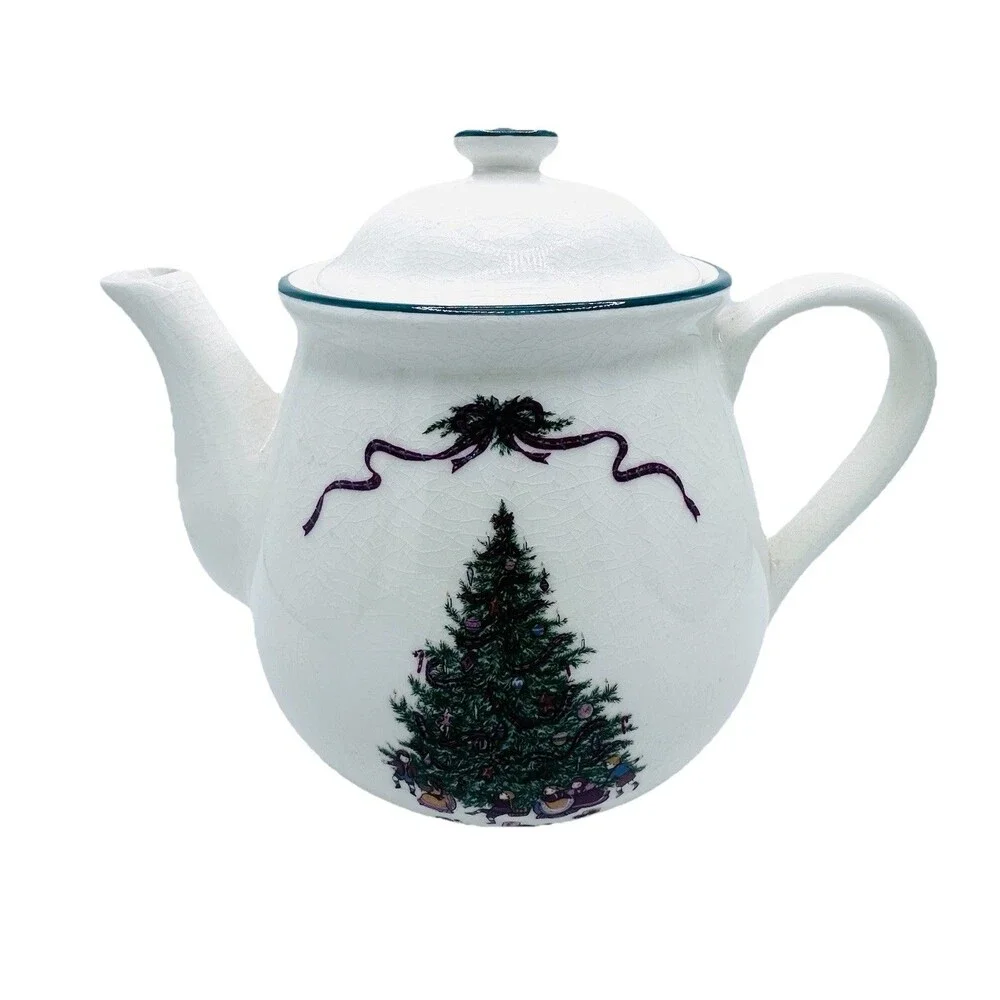 Vintage O’Tannenbaum Teapot The Cellar MPD 1992 Japan Christmas Crazing